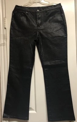 Pantalones de mezclilla para mujer DG2 Diane Gilman 8P metálicos negros tiro medio elásticos adornados ¡NUEVOS SIN ETIQUETAS! Foto 1 de 4
