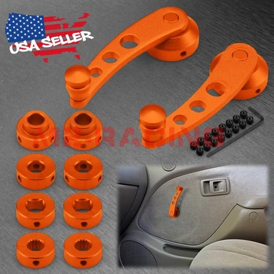 Perillas de aluminio con manivela de vidrio para bobinadora de ventana de coche naranja de ajuste universal 2 piezas Foto 1 de 4
