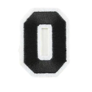 Varsity Number Zero Iron On Patch/Badge/Applique/Transfer 0 Black/White - Picture 1 of 1