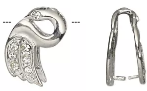 6 Silver & Clear Rhinestones 17x10mm Ice Pick SWAN Bails with 13mm Grip Length - Picture 1 of 6