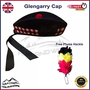 Scozzese Highland Uomo Glengarry Cappello 100% Lana Con Gratuito Plume Piume - Picture 1 of 4