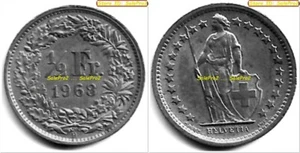 SCHWEIZ 1968 SCHWEIZERISCHE EIDGENOSSENSCHAFT SELTENE HELVETIA 1/2 FRANC MÜNZE - Bild 1 von 4
