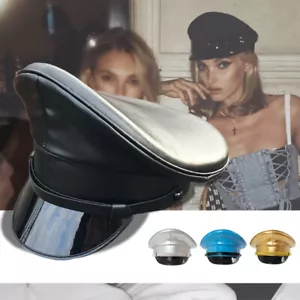 Cappello Bar Militare Sicurezza Capitano PU Pelle Nero Stage Performance Prop Cap - Foto 1 di 17