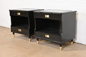 John Widdicomb Mid-Century Modern Hollywood Regency Black Lacquered Nightstands - Picture 1 of 11