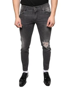 Dolce & Gabbana Black Tattered Cotton Skinny Men Denim Men's Jeans Authentic - Picture 1 of 5