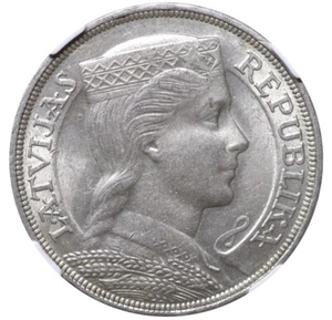 1931 Latvia Alberts Kviesis Silver 5 Lati NGC AU 58 - Picture 1 of 4