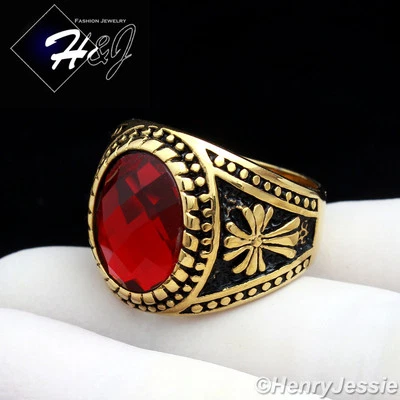 Anillo vintage de rubí ovalado simulado chapado en oro/negro de acero inoxidable para hombre*R88 Foto 1 de 3