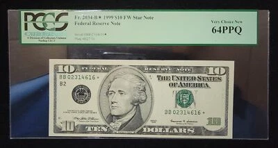 Fr. 2034-B* 1999 $10 FW Star Note PCGS 64 PPQ - Image 1 of 2