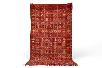 Vintage Handmade Moroccan Tribal Red Wool Floor Rug 6’ x 10’ - Image 1 of 4