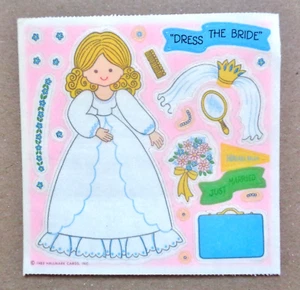 VINTAGE 80's HALLMARK DRESS THE BRIDE VEIL BOUQUET MIRROR ACTIVITY STICKER STRIP - Picture 1 of 2