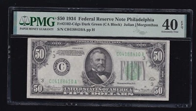 US 1934 $50 FRN Philadelphia DGS FR 2102-C PMG 40 EPQ XF (410) - Image 1 of 2
