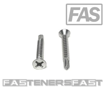 FAS (50) 12x1 1/2 Stainless Steel Phillips Flat Head Self Drilling Tapping TEK Screw