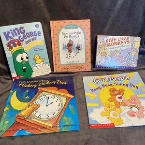 Kids Books Lot of 5 Pooh, CareBears, 5 Little Monkeys, King Geo, Hickory Dickory - Picture 1 of 7