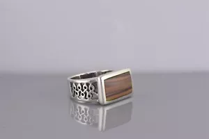 Anillo de banda de bucle remolinado ojo de tigre enmarcado de plata esterlina talla 925 - Imagen 1 de 8
