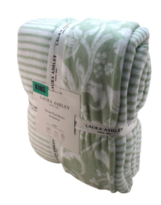 Manta de felpa reversible floral/verde LAURA ASHLEY tamaño king 110" x 90" Foto 1 de 4