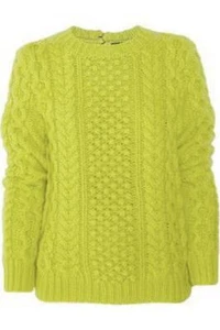 JOSEPH LIME GREEN CABLE KNIT WOOL & CASHMERE BLEND BUTTON BACK PULLOVER SZ.M - Picture 1 of 5