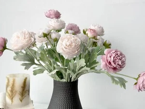 7 Pcs Peony Artificial Flowers with Stems, Faux Ice and Opal Pink Ranunculus Mix - Picture 1 of 7