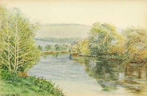 ROSALIND PIERSON RMS, "RIVER WYE", ORIGINAL MINIATURE WATERCOLOUR PAINTING 1985 - Picture 1 of 24