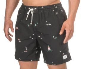 NEW GLOBE BLACK SWIM TRUNKS BOARD SHORTS MENS 38 FISH PRINT FREE SHIP - Foto 1 di 3