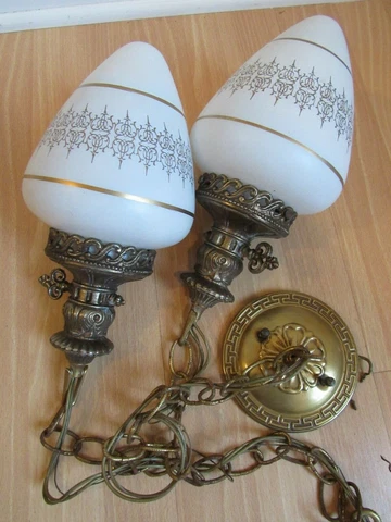 vintage MID CENTURY CEILING LIGHT FIXTURES LAMP hanging FROSTED GLASS mcm 1970's Cover