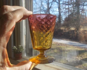 1880s AMBERINA SWIRLED FOOTED WINE GLASS HAND BLOWN PONTILED MT.WASHINGTON? - Picture 1 of 6