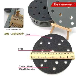 300 - 3000 Grit 6 Inch(150mm)Hook & Loop Sponge Sandpaper 15 Hole Sanding Discs - Picture 1 of 6
