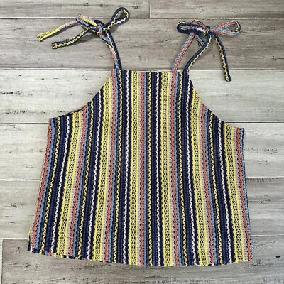 Camiseta sin mangas Madewell textura e hilo talla M hombro a rayas arco iris ganchillo Foto 1 de 4