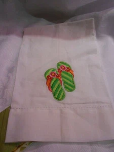 SALLY ECKMEN ROBERTS- EMBROIDERED WHITE FLIP FLOP 14X22'' KITCHEN TOWEL - Picture 1 of 1