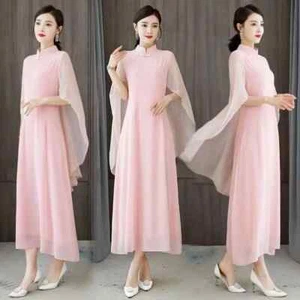 Vestido Estilo Chino Mujer Cheongsam Capa Qipao Rendimiento de Baile Hanfu Mejorado - Imagen 1 de 14