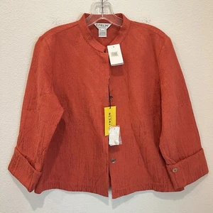 NWT CITRON SANTA MONICA Womens Button Down Jacket Bamboos Silk Blend Coral Sz PM - Picture 1 of 14
