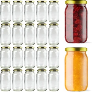 20 x 500ml Clear Glass Food Jar Round Glasses Jar with 63mm Golden Twist Cap - Picture 1 of 2