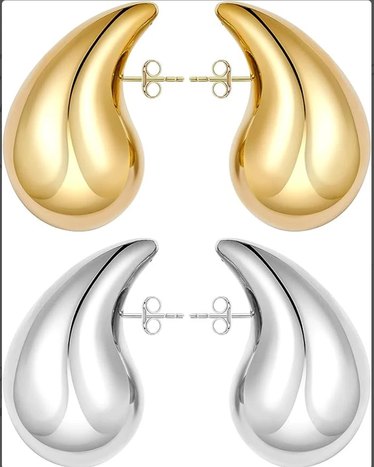 Pendientes colgantes gruesos chapados en oro de 18k, pendientes colgantes chapados en oro blanco Foto 1 de 4