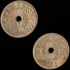 *GUTSE* FRANCO-5, 25 CÉNTIMOS 1937, PLENO BRILLO ORIGINAL, SIN CIRCULAR++. - Imagen 1 de 1