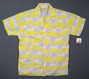 VTG 70s Original Tropicana Large Retro Surf Palm Tree Yellow Hawaiian Shirt - Bild 1 von 6