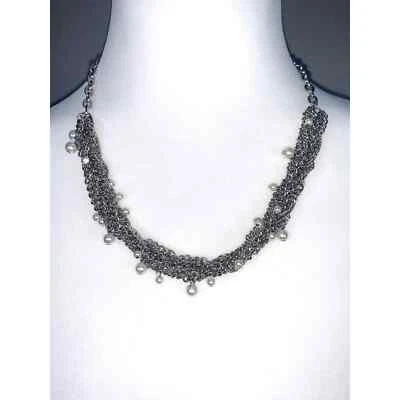 Collar Vera Wang Tono Plata Trenzado Multicadena Imitación Perla Usado en Excelente Condición   Foto 1 de 4