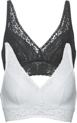 Paquete de 2 bralette de encaje para mujer Felina, negro/blanco, M Foto 1 de 4