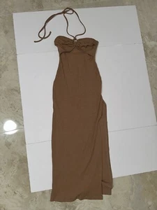 Brown Maxi Tube Halter Dress Ribbed SHEIN XS New - No Tags - Picture 1 of 8