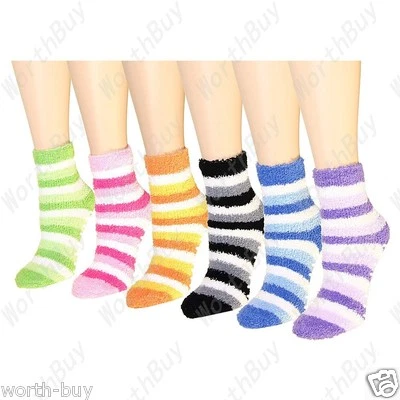 6 pares de calcetines antideslizantes antideslizantes para mujeres hogar acogedores difusos cálidos habitación a rayas talla 9-11 Foto 1 de 2