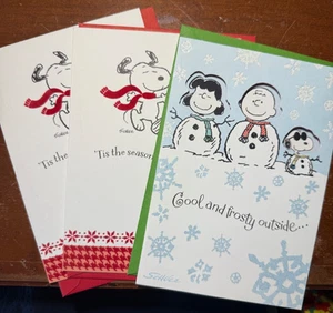 Hallmark Peanuts Cartoline di Natale + Buste 2 Disegni NUOVO Set di 3 - Foto 1 di 7