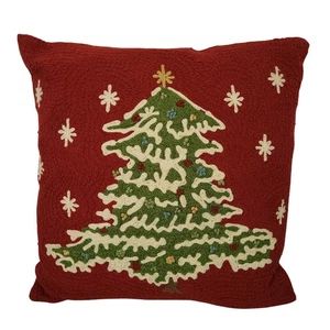 Pottery Barn Weihnachten Crewel besticktes Kissen 18 Zoll Feiertage Akzent Überwurf EUC - Bild 1 von 5