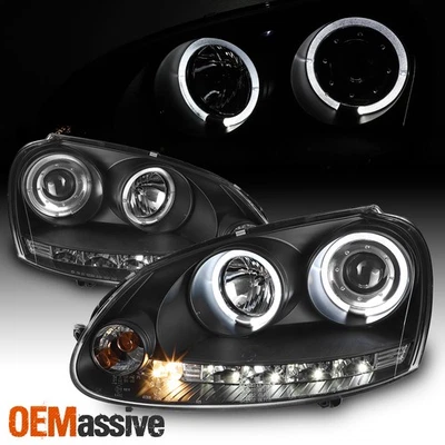 Se adapta a 06-09 Golf GTi R32 Jetta Rabbit JDM Proyector Halo Negro DRL LED Faros Foto 1 de 4