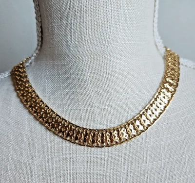 Monet Gold-Tone Textured Collar Necklace | Vintage 16" - Image 1 of 4