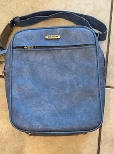 1970s Vintage Samsonite Blue Leather Tote Shoulder Carry-On Bag Suitcase - Picture 1 of 6