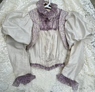 ANTIQUE VICTORIAN WHITE SILK & LAVENDER CHIFFON BODICE EXCELLENT CONDITION - Image 1 of 4