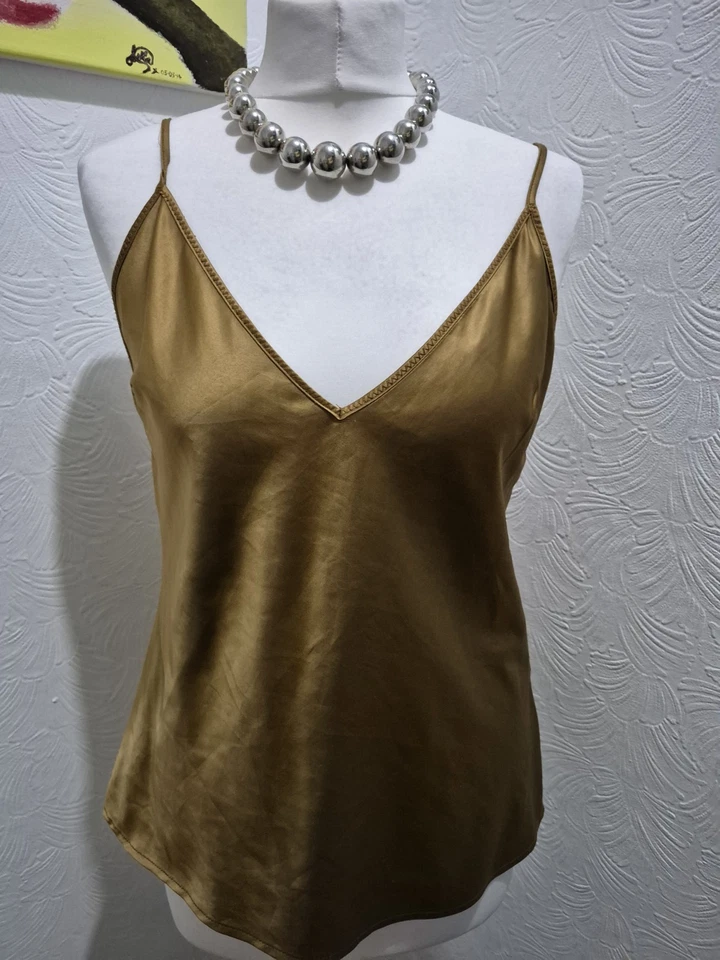 Zara satin gold top blouse size 12 40 strappy inner blouse party - Image 1 of 4