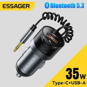 Essager Bluetooth 5.3 USB Car Charger 3.5mm AUX Adapter PD 35W Charging with Mic - Picture 1 of 6