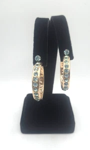 Vintage Gold Tone Blue Rhinestone Hoop Earrings Screw-on - Picture 1 of 5