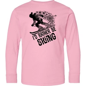 Inktastic Winter Skier Id Rather Be Skiing Youth Long Sleeve T-Shirt Ski Sports - Picture 1 of 3