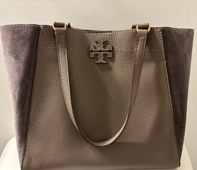 Bolso de Hombro TORY BURCH Mixto * Arce Plateado * Gamuza y Cuero * Usado en Excelente Condición Foto 1 de 4