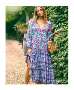 Arnhem Amberley Dress Size 8 Sapphire Floral Midi Prairie Euro Summer - Picture 1 of 8